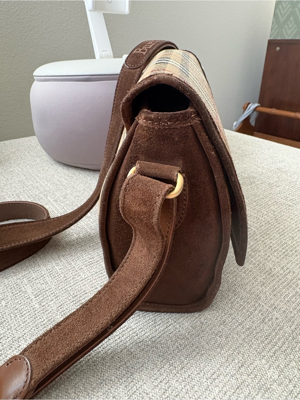 Burberry Beige Plaid Bag with Brown Trim - Picture 4 of 12